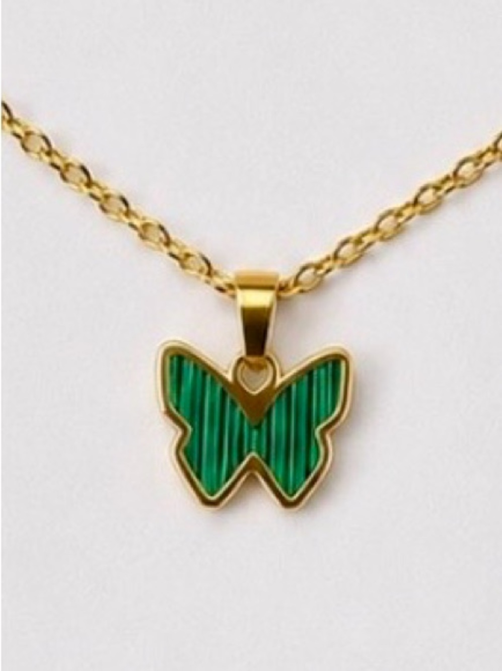 Green Butterfly Pendant Necklace Gold Tone Stainless Steel Dainty NWT